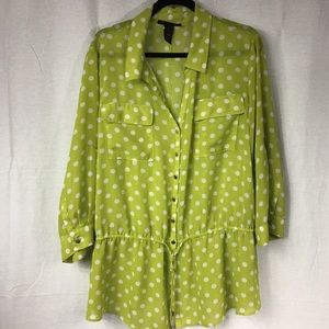 COPY - Lane Bryant green polka 22/24 long sleeved blouse